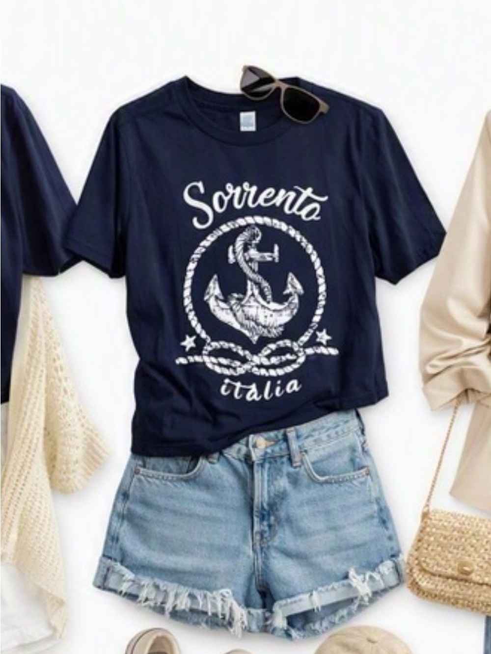 Women's Navy and white coastal Anchor Graphic Tee / XL